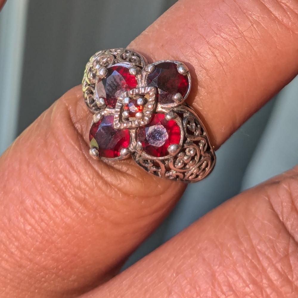 Vintage Designer CNA Garnet Sterling Silver Ring - Picture 10 of 13